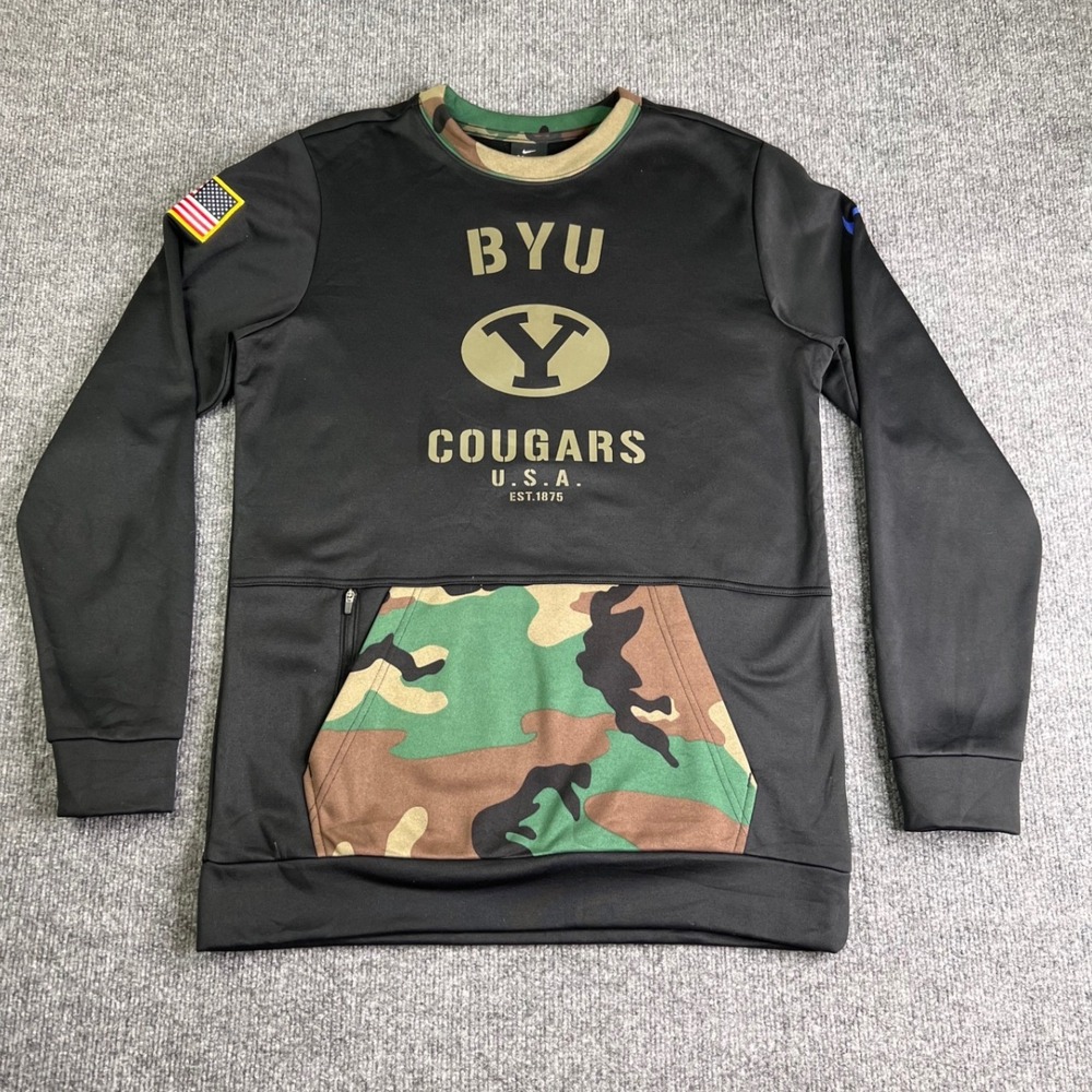 Nike BYU Cougars‎ Sweatshirt Mens Small Black Camo Dri-FIT Pullover DD4294-010